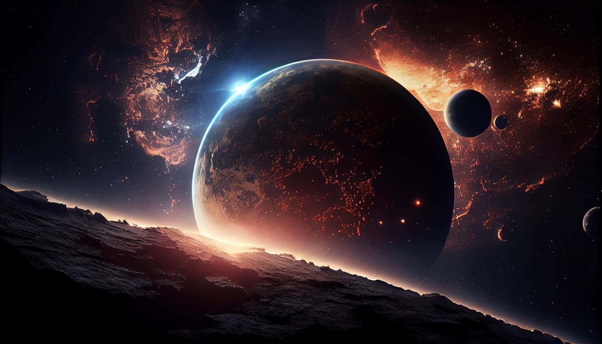 Vibrant planetary landscape and nebula illustrating digital marketing strategies for business growth.