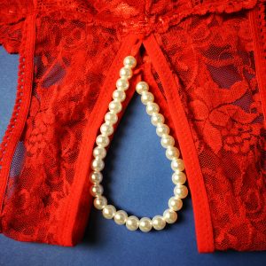 Lovehoney red crotchless pearl shorts