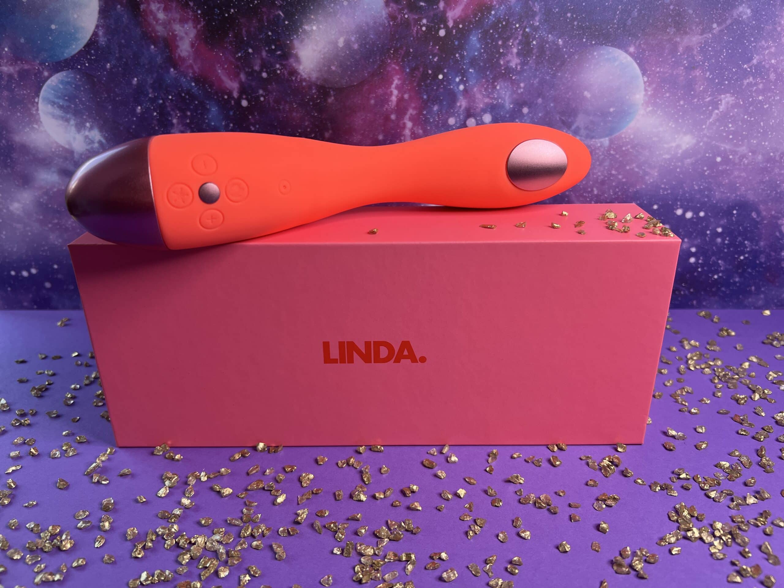 De LINDA. G-spot vibrator ligt op de doos.