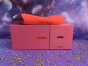 De linda. G-spot vibrator op de verpakking. Je ziet 'm van de achterkant.