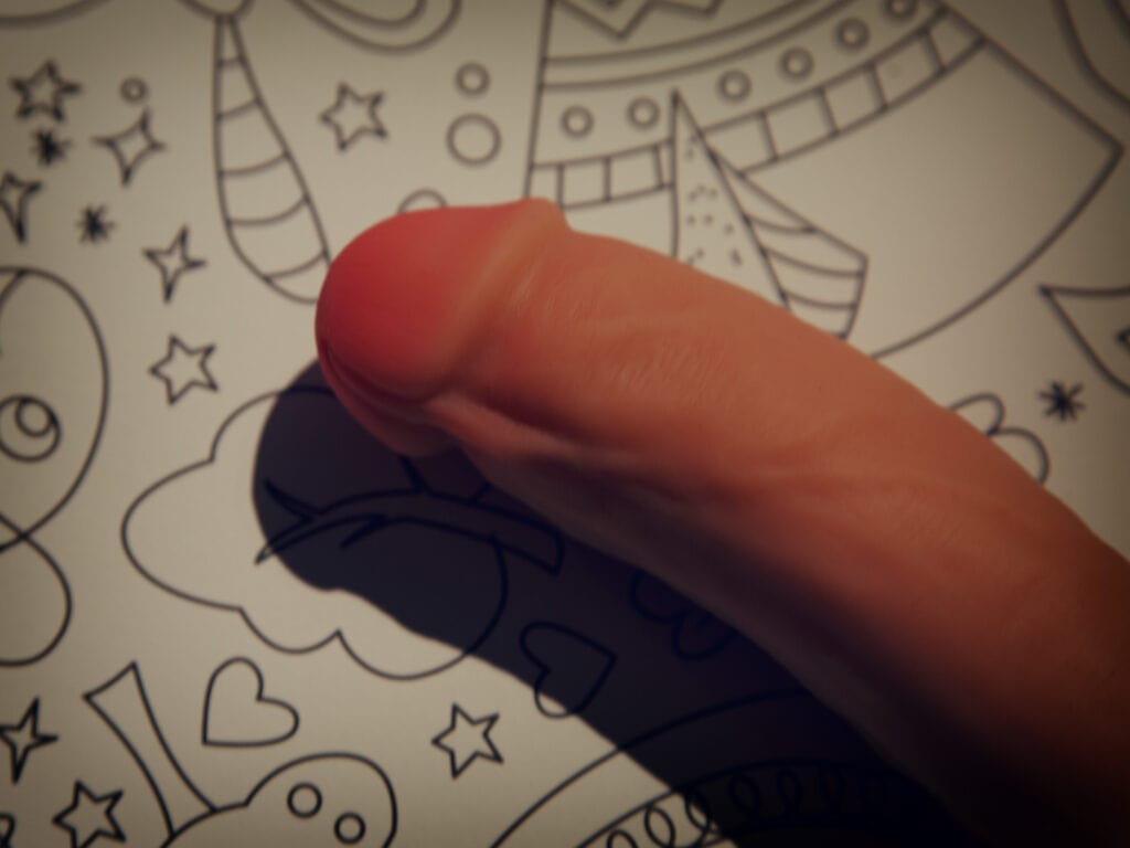 Meo realistic dildo with suction cup aanzicht van de eikel en het frenulum