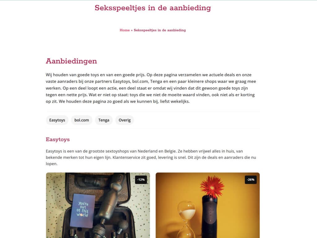 Screenshot van de vernieuwde aanbiedingen-pagina van tess tesst