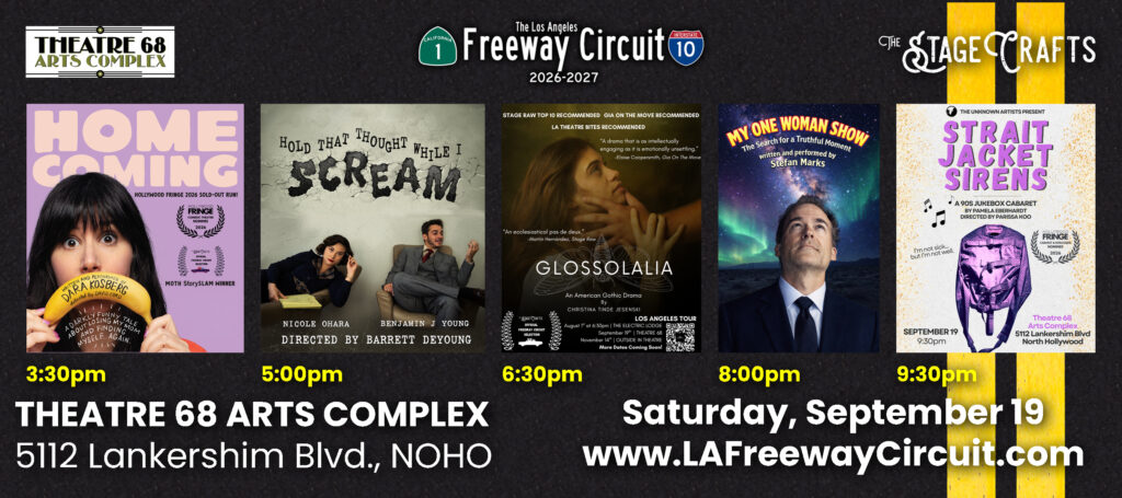 Promotional poster for LA Freeway Circuit featuring multiple theater productions and showtimes on September 19 at NOHO.