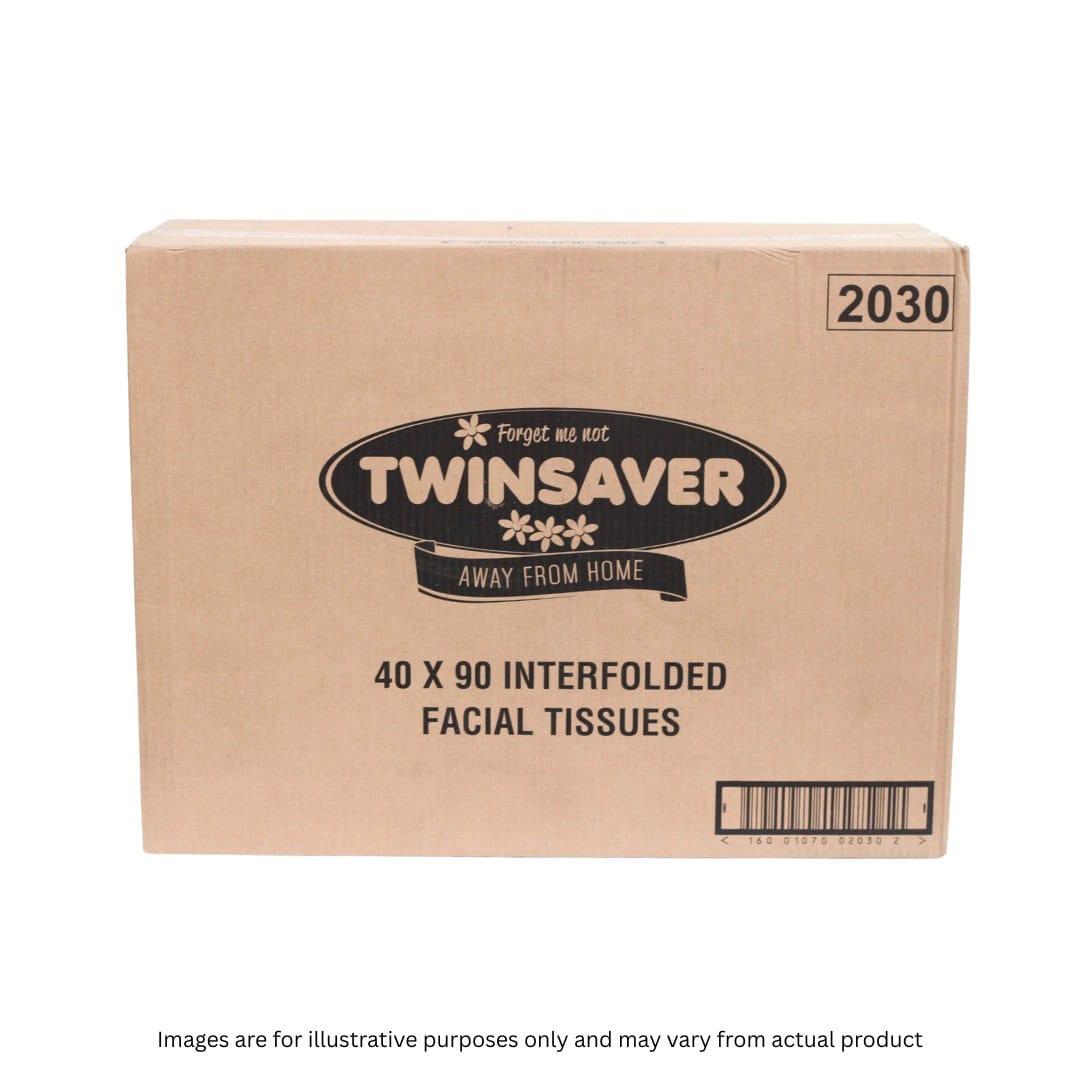 TWINSAVER | 2 PLY FACIAL TISSUE WHITE | 40 BOXES | 90 SHEETS | ITEM CODE: 2030