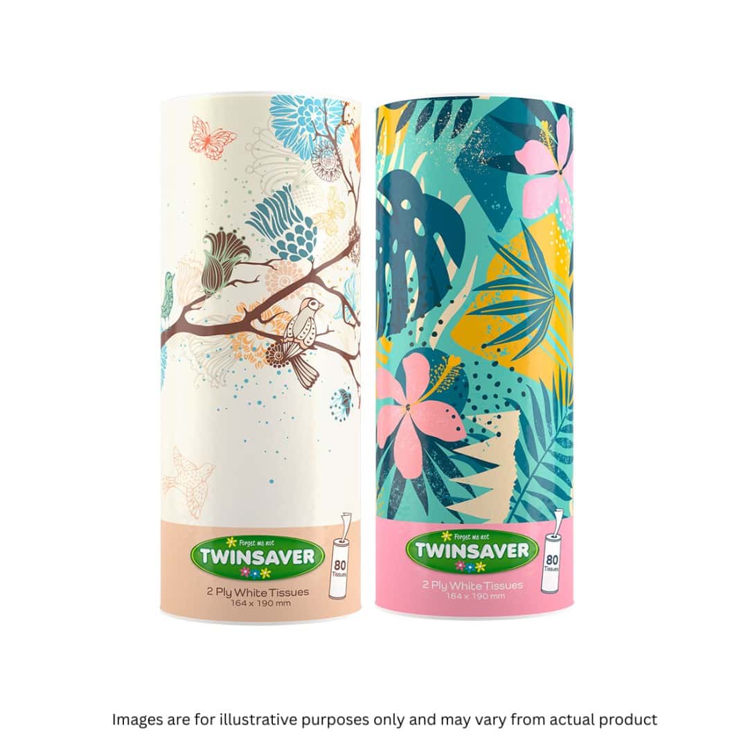 TWINSAVER | 2 PLY DECORATIVE FACIAL TISSUE WHITE | 24 TUBES | 80 SHEETS | ITEM CODE: 2040