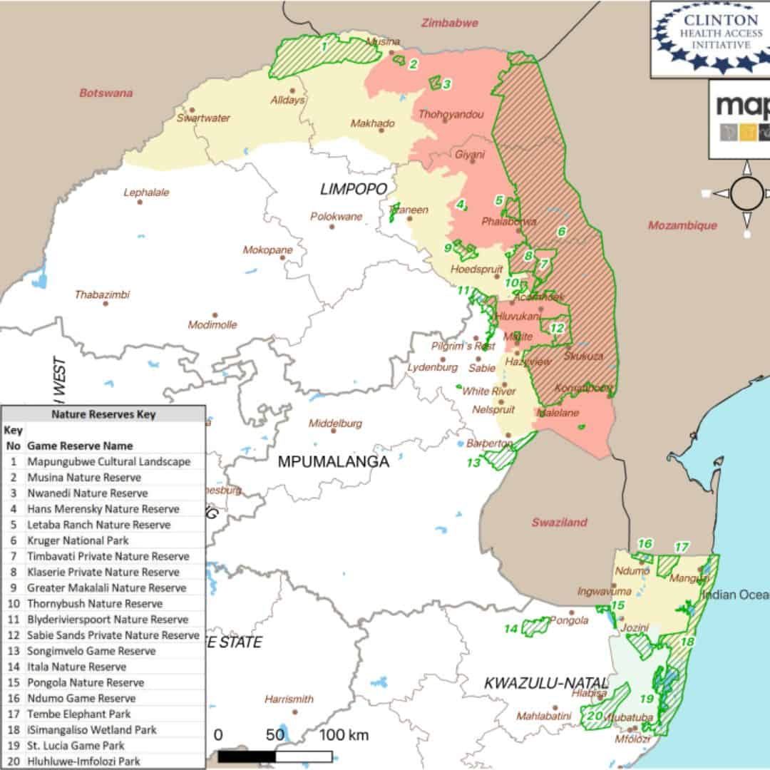 Map and examples of malaria-risk areas in South Africa