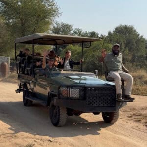 Open safari vehicle on a mid-morning drive in Sabie Game Reserve