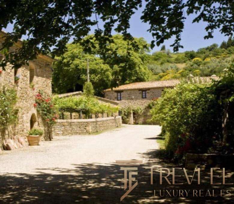 Историческая усадьба в итальянском стиле с живописным окружением и уютным внутренним двором, идеально подходящая для элитной недвижимости и роскошной жизни.