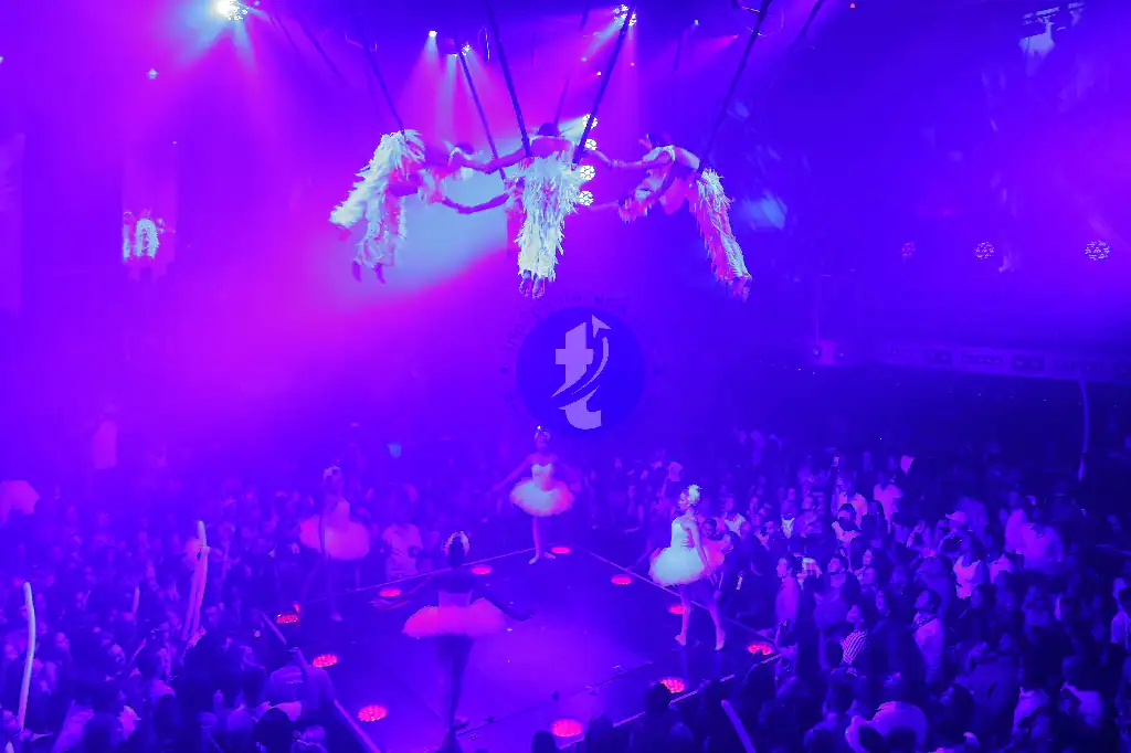 Punta Cana Nightclub show featuring dancers and aerial performers in Punta Cana's vibrant nightlife scene.