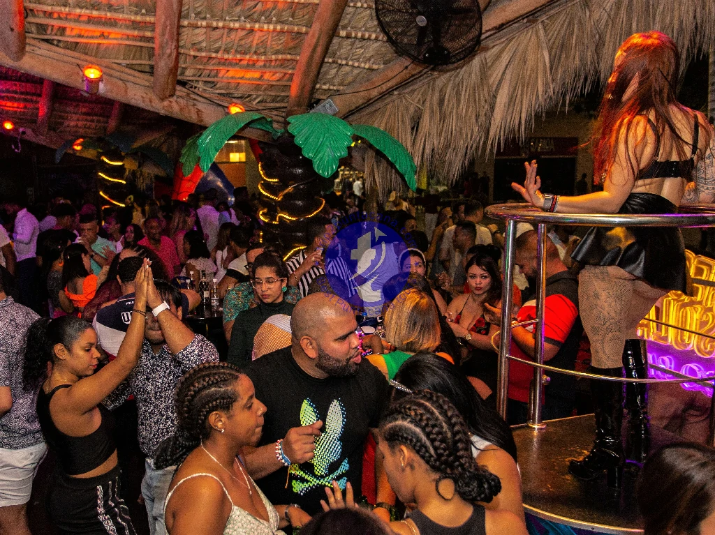 Punta Cana A lively nightclub in Punta Cana with guests dancing and enjoying music under tropical decor.