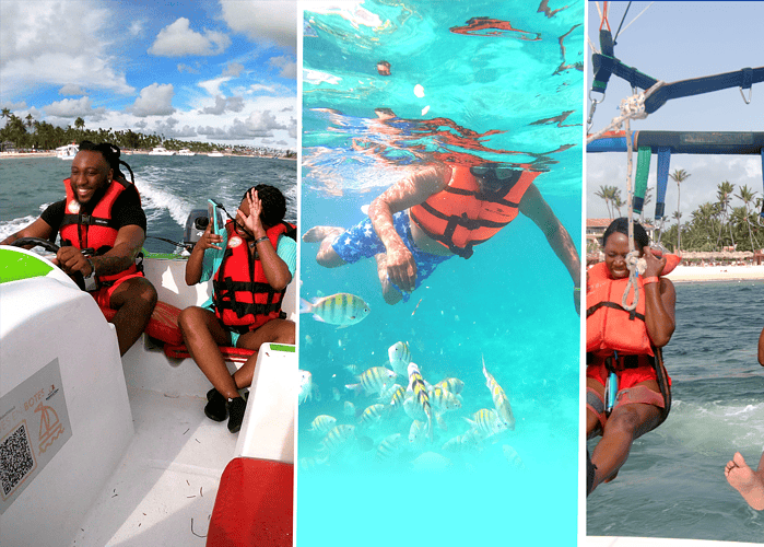 Punta Cana People enjoying boat, snorkeling, and zipline adventures in Bavaro, Punta Cana.