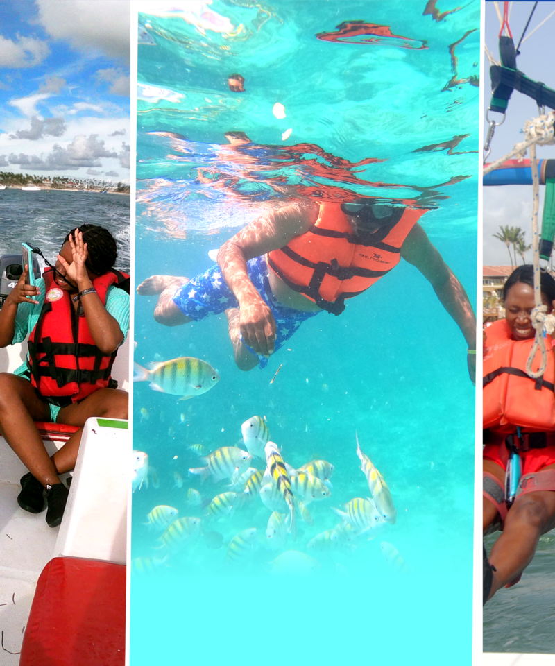 Punta Cana People enjoying boat, snorkeling, and zipline adventures in Bavaro, Punta Cana.