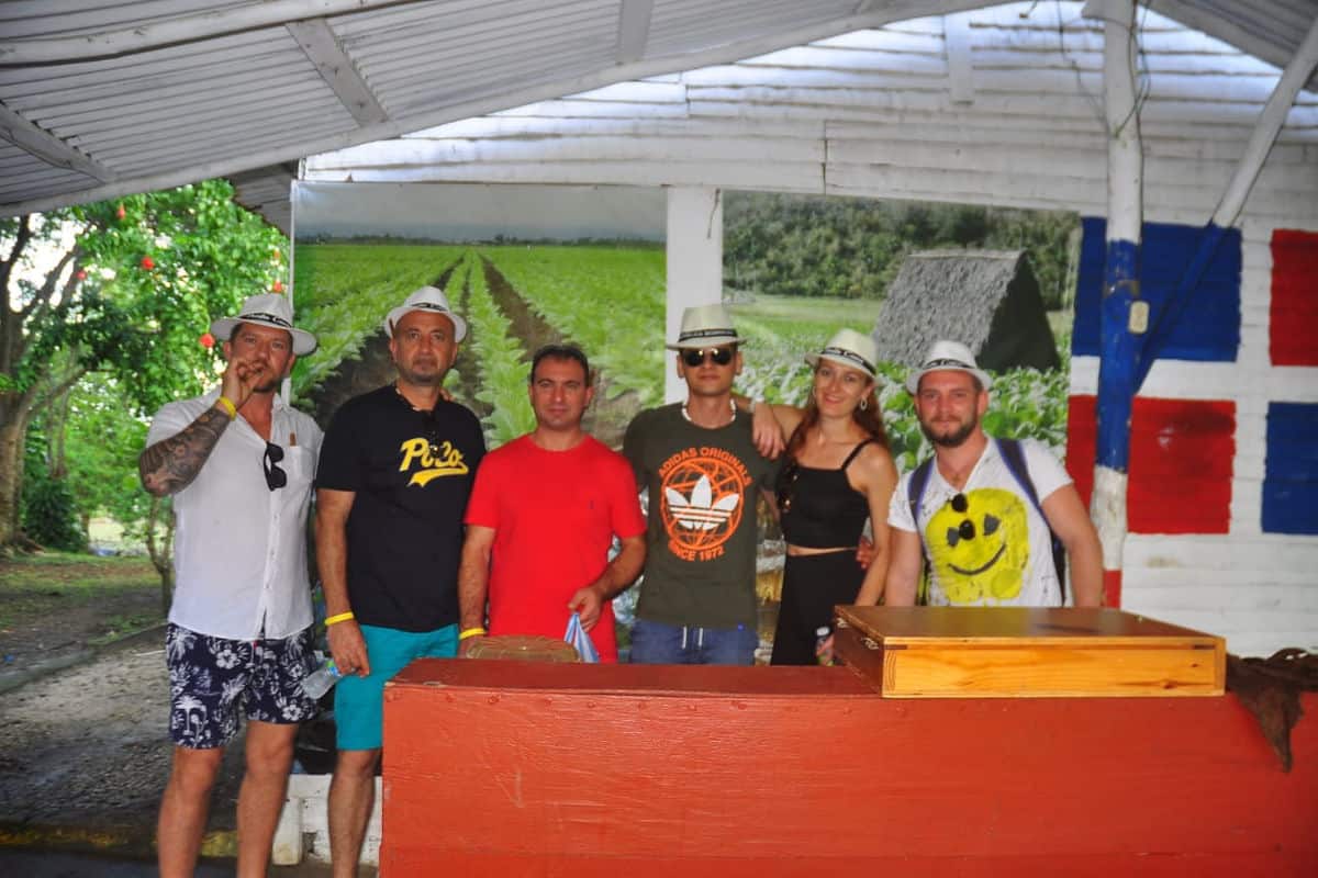 Punta Cana Group of tourists at a local tour booth in Punta Cana, Dominican Republic.