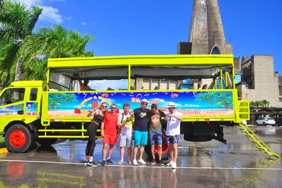 Punta Cana Party bus in Punta Cana with tourists celebrating and having fun.