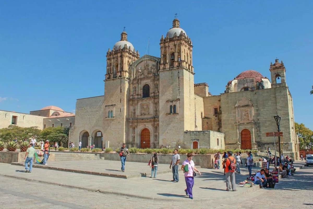 Punta Cana Historic Santo Domingo Cathedral with tourists in the square.