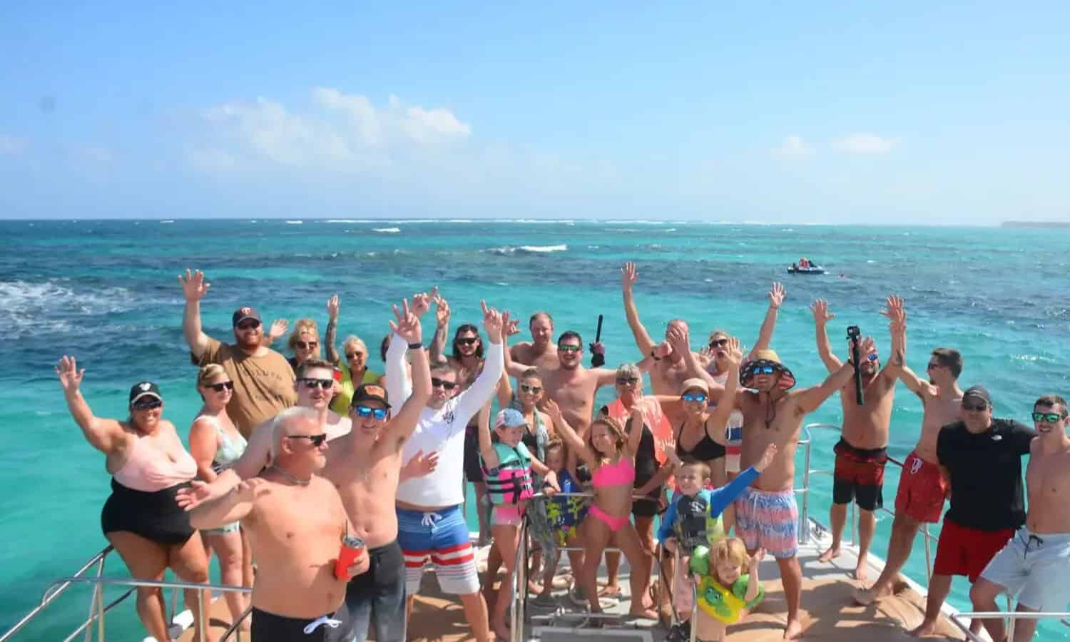 Punta Cana Tourists enjoying a boat trip in Punta Cana with friends and family.