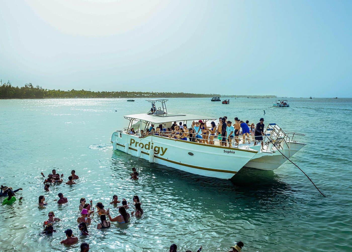 Punta Cana People enjoying a boat tour in Punta Cana's clear waters.