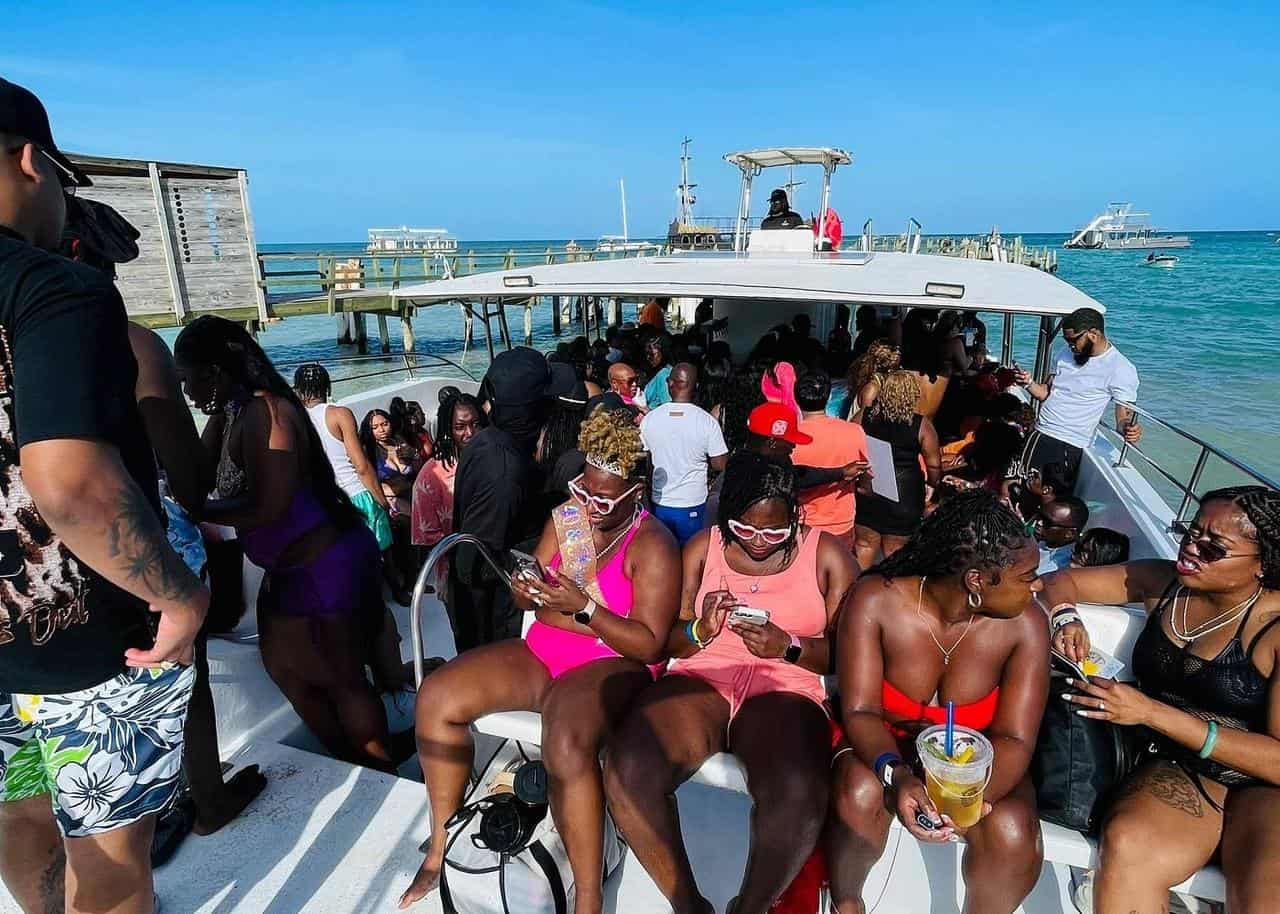 Punta Cana People enjoying a lively party on a catamaran in Punta Cana, Dominican Republic.
