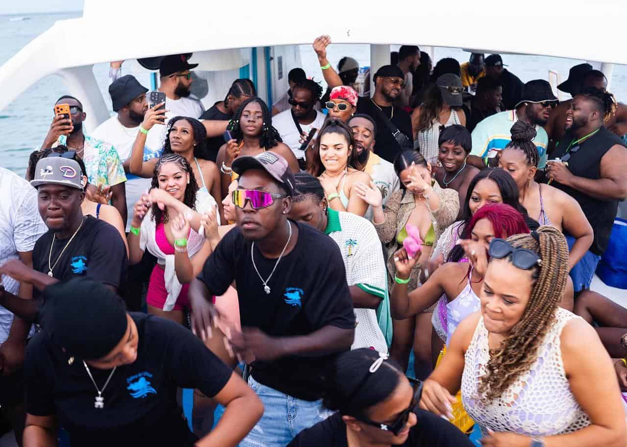 Punta Cana Group of people enjoying a lively party boat excursion in Punta Cana, Dominican Republic.