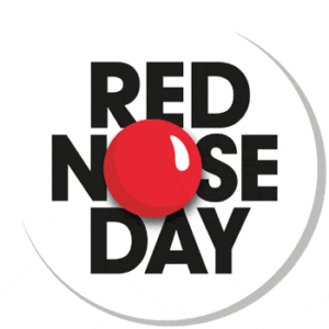 Logo with the text "Red Nose Day" and a red nose graphic replacing the letter "O.
