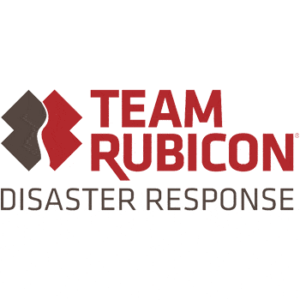Team Rubicon Disaster Response logo featuring red and brown geometric shapes and text.