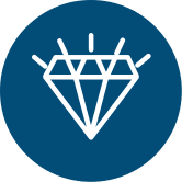 Icon depicting a white diamond on a blue circular background, with lines radiating from the diamond.