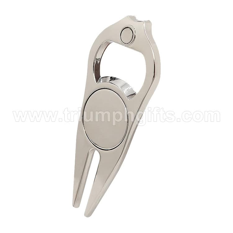 Sleek stainless steel multi-tool bottle opener with personalized branding options for promotional giveaways and awards.