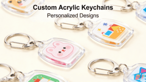 Acrylic keychains featuring personalized designs, perfect for promotional and retail branding. These custom keychains are durable, colorful, and ideal for giveaways or merchandise.