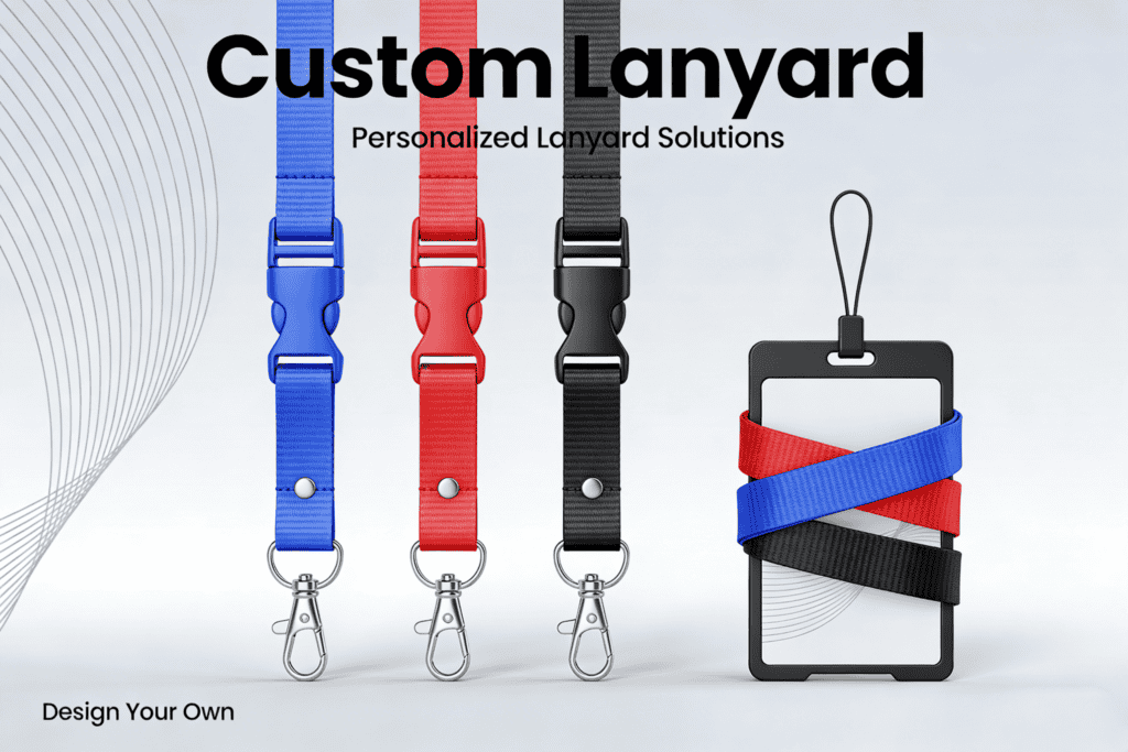 Custom Lanyard with adjustable strap and metal clip for personalized branding and promotional use.