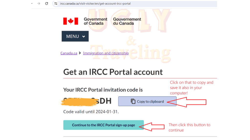 IRCC Portal invitation code