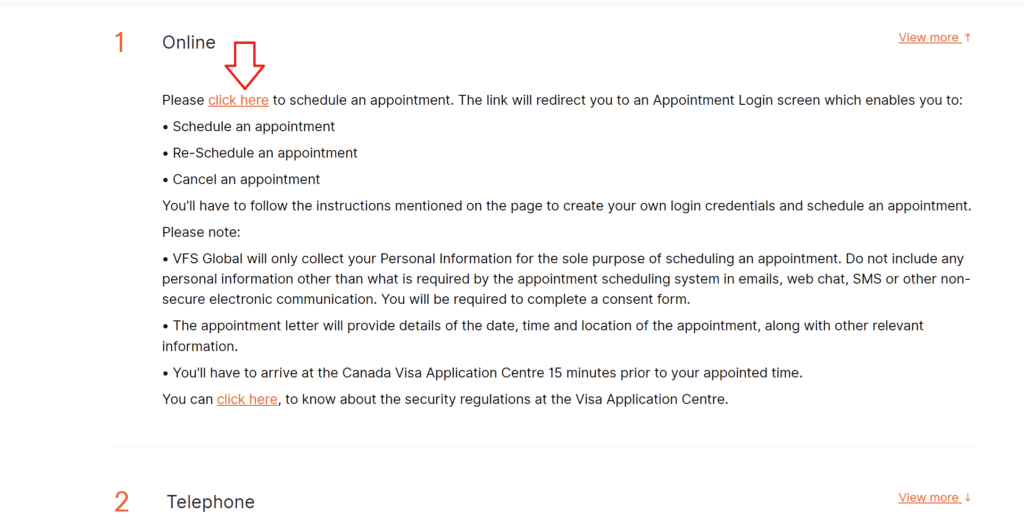 Schedule an appointment for biometric enrolment 1