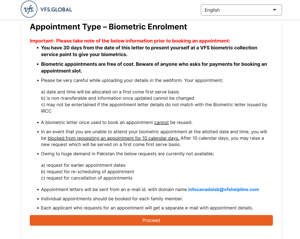 Schedule an appointment for biometric enrolment 2