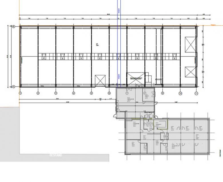 Grundriss einer großen Lagerhalle