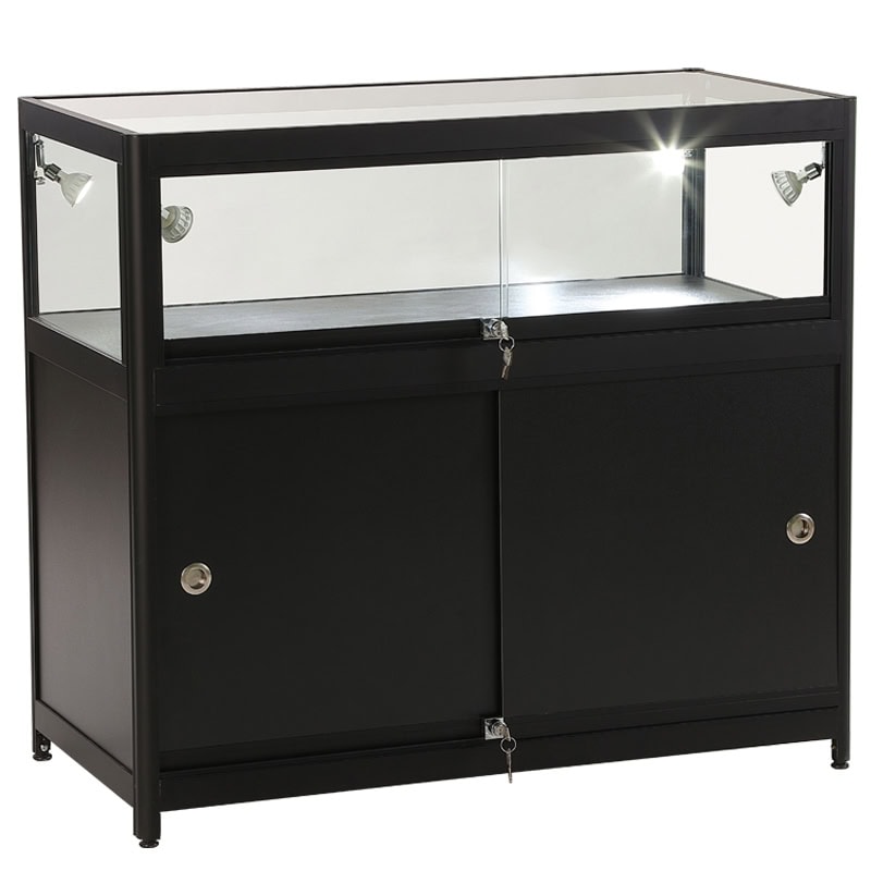 Black Aluminium & Glass Display Storage Counter Empty