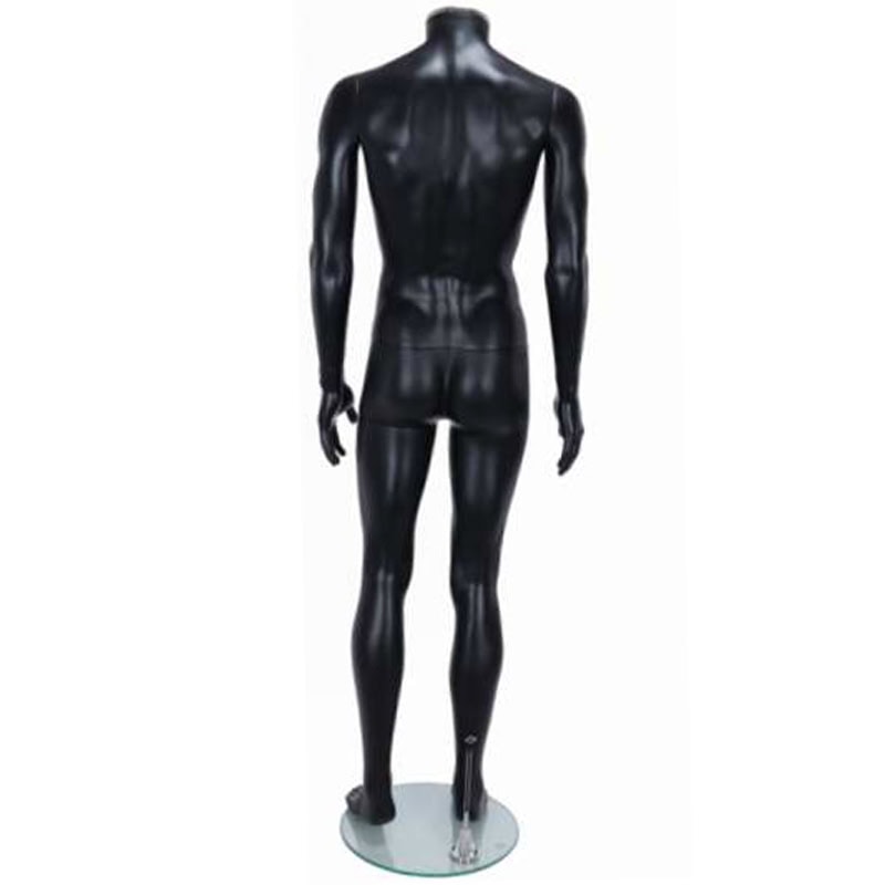 Matt Black Headless Male Shop Mannequin Chrome Neck Cap Rear View