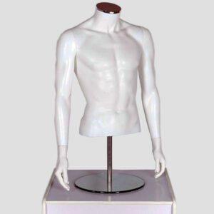 Matt White Male Headless Torso Mannequin With Chrome Neck And Arms
