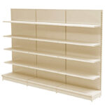 Cream Retail Wall Shelving Unit Joined Together