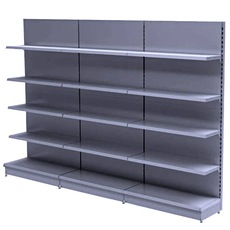 Retail Wall Shelving Unit - Silver Joined Units