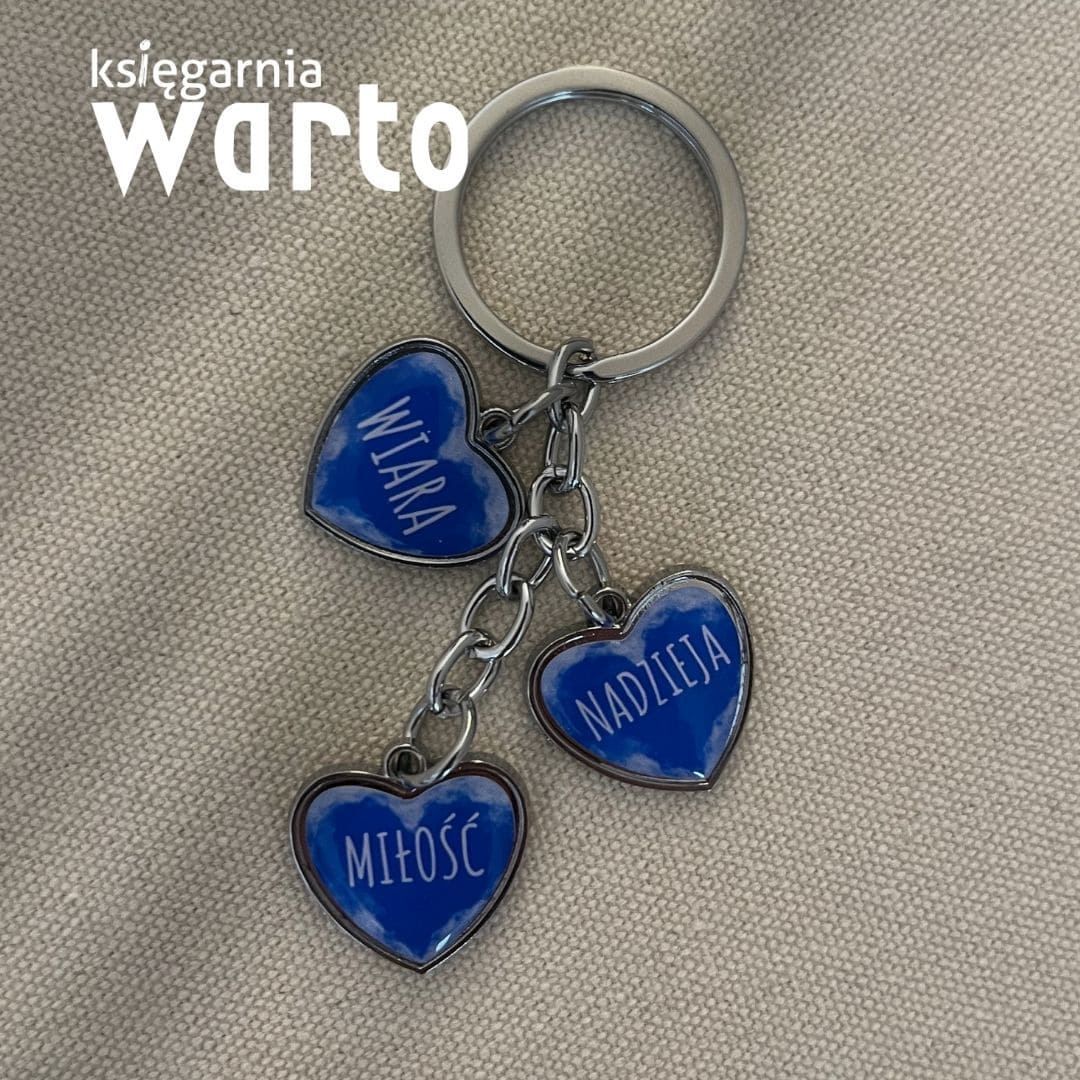 brelok trzy serca Wiara Nadzieja Miłość niebieski