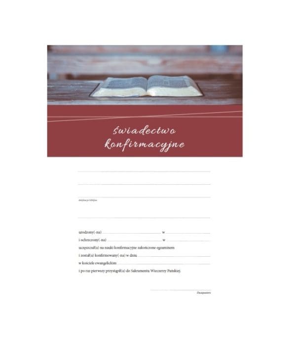 Świadectwo konfirmacyjne – otwarta Biblia