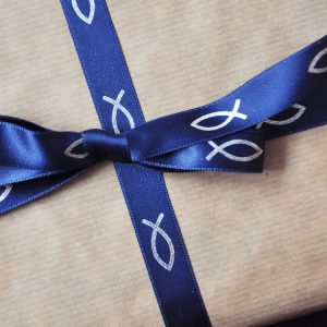 Wstążka satynowa- Z rybką – nave blue