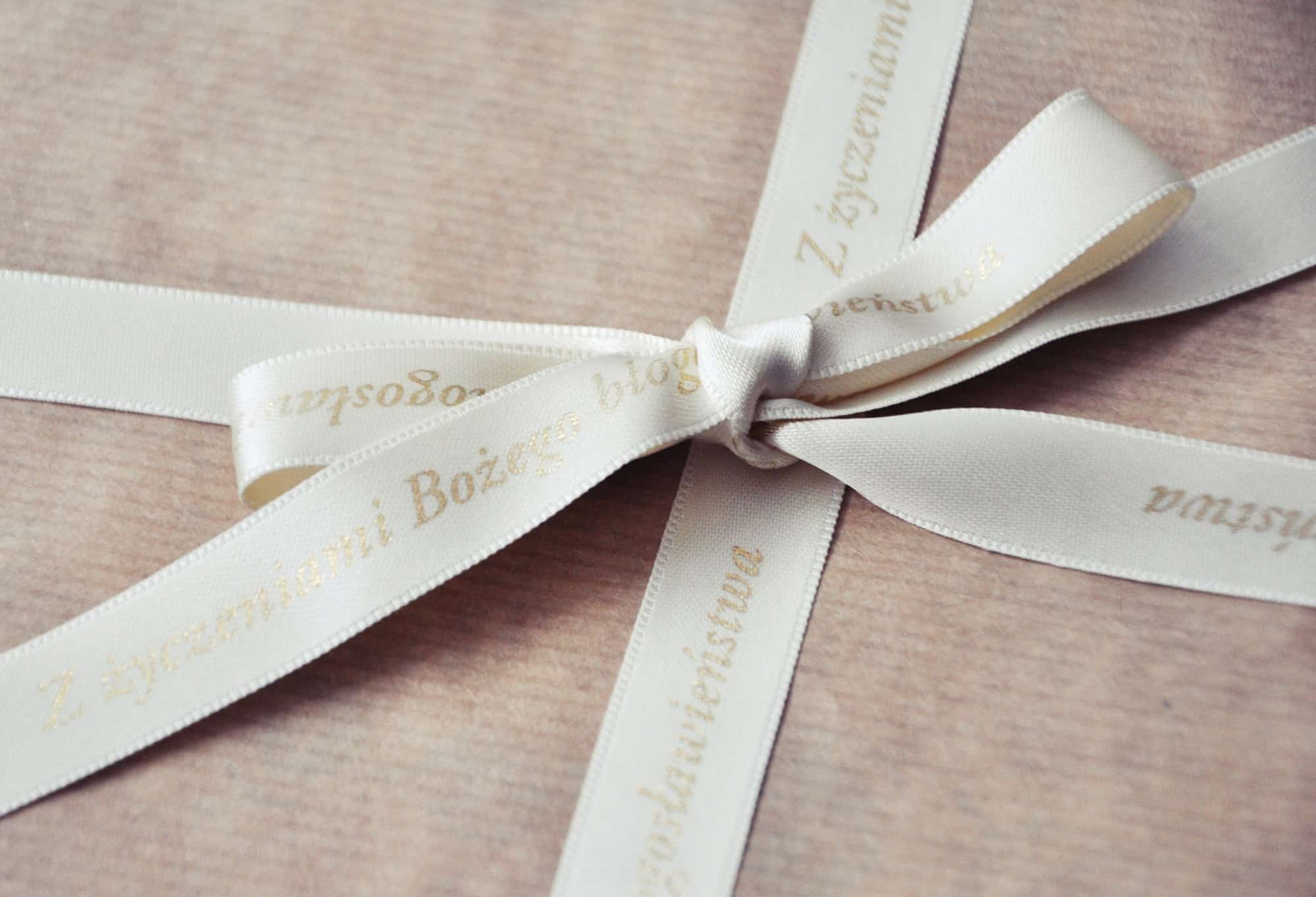 Wstążka satynowa- Z życzeniami Bożego-ecri