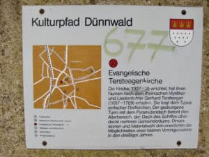 Historisches Evangelische Tersteegenkirche in Dünnwald, mit historischem Wiki-Info und Lageplan.