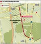 Alter Mauspad: Wandermarkierung im Naturschutzgebiet Schlebuscher Heide, Schleswig-Holstein.