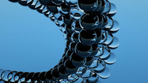 Imagem de esferas pretas refletidas, simbolizando tecnologia e inovação na educação.