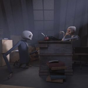 Professores e robôs interagindo em ambiente de aprendizagem tecnológico.