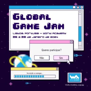 Junte-se ao Global Game Jam na World Academy, Lisboa, de 26 a 28 de janeiro de 2024. Participe nesta inovadora experiência de programação de jogos.