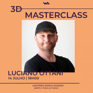 Imagem de um instrutor sorridente em uma aula de masterclass 3D na World Academy.