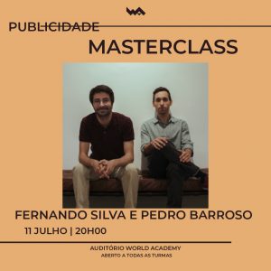 Sessão de Masterclass com Fernando Silva e Pedro Barroso na World Academy, foco em educação e inovação.