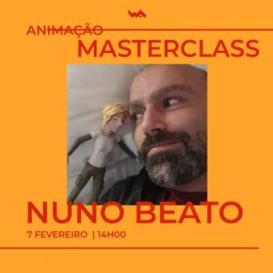 Imagem de um homem com uma boneca numa peça publicitária de Masterclass com foco em criatividade e formação online.